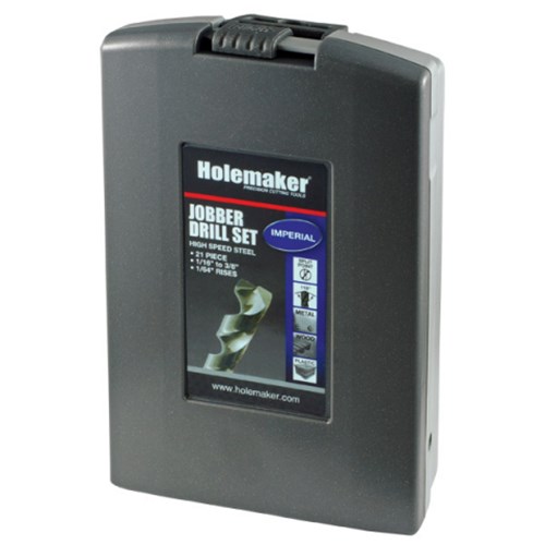 HOLEMAKER JOBBER DRILL SET IN ABS CASE - 188 DEGREE SPLIT POINT - IMPERIAL - 21 PIECE, 1/16 - 3/8